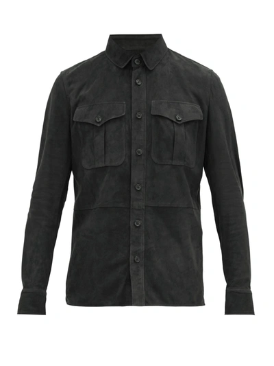 Ralph Lauren Barron Lambskin-suede Overshirt In Grey