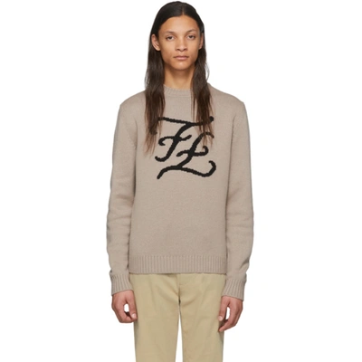 Fendi Karligraphy Ff-intarsia Cashmere Sweater In Beige