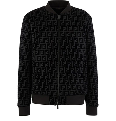 Fendi Ff-flocked Neoprene Bomber Jacket In Black