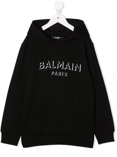 Balmain Teen Logo-print Cotton Hoodie In Black