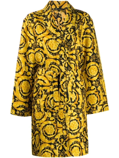 Versace Baroque-print Silk-twill Dressing Gown In Black