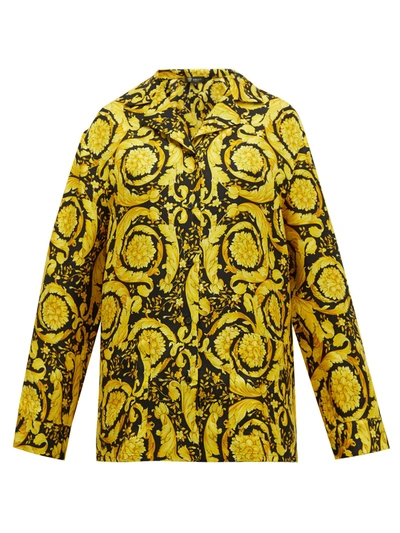 Versace Baroque-print Silk-twill Pyjama Shirt In Yellow