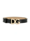 Dolce & Gabbana Kids' Patent Leather Belt With Dg Buckle In Black