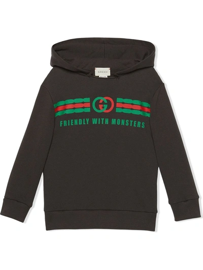 Gucci Kids' Cotton Sweatshirt Hoodie W/ Logo Print In Dark Grey