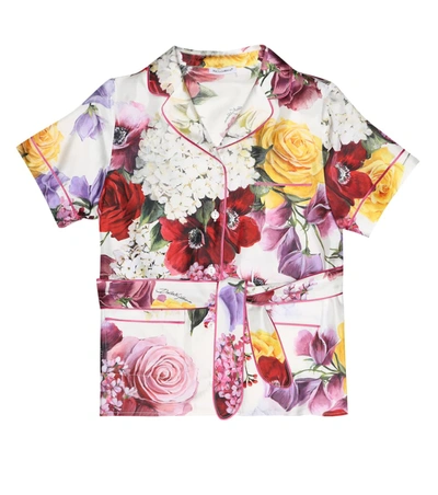 Dolce & Gabbana Kids' Floral Silk-blend Shirt In Multicoloured