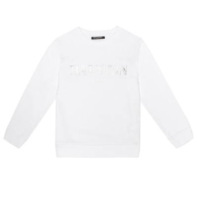 Balmain Kids' Logo Cotton Sweater In White