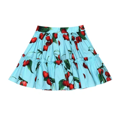 Dolce & Gabbana Kids' Cherry Printed Cotton Skirt In Blue
