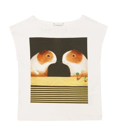 Gucci Kids' T-shirt Mit Meerschweinchen In White