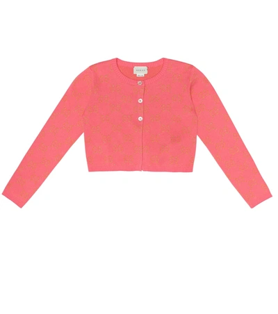 Gucci Kids' Gg Metallic Cotton-blend Cardigan In Pink