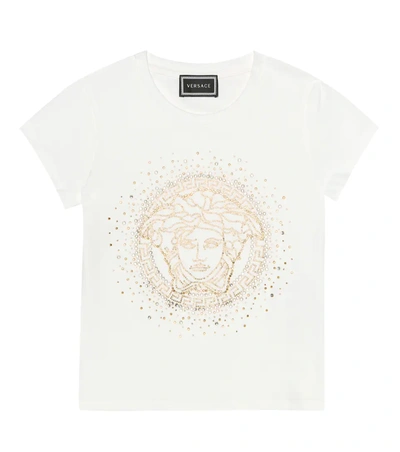 Versace Babies' Embellished Stretch-cotton T-shirt In White