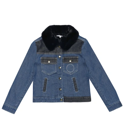 Chloé Kids' Denim Jacket With Faux Fur In Blue