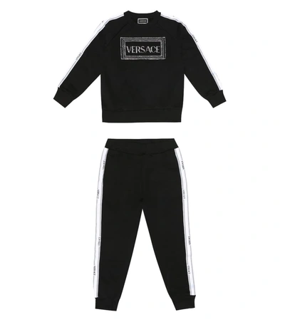 Versace Kids' Logo Cotton-jersey Tracksuit In Black