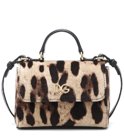 Dolce & Gabbana Kids' Leopard-print Velvet Shoulder Bag In Brown