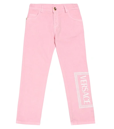 Versace Kids' Logo Stretch Jeans In Pink