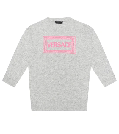 Versace Kids' Logo Wool-blend Sweater Dress In Grey