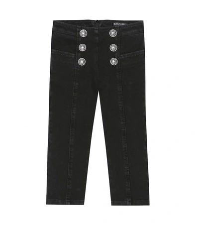 Balmain Kids' Stretch Denim Jeans In Black