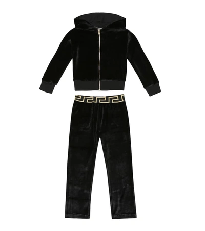 Versace Kids' Embellished Velour Tracksuit In Black