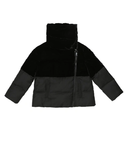 Emporio Armani Kids' Velvet And Twill Puffer Jacket In Black