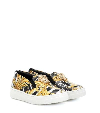 Versace Kids' Wild Barocco Leather Sneakers In Multicoloured