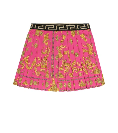 Versace Printed Stretch-cotton Skirt In Pink
