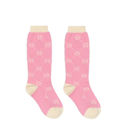 Gucci Kids' Gg Cotton-blend Socks In Pink