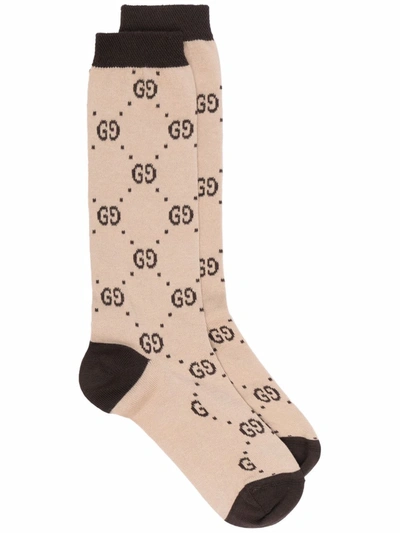 Gucci Kids' Beige & Brown Cotton Gg Socks