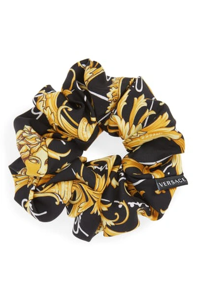 Versace Capelli Printed Silk Twill Scrunchie In Black/ Gold