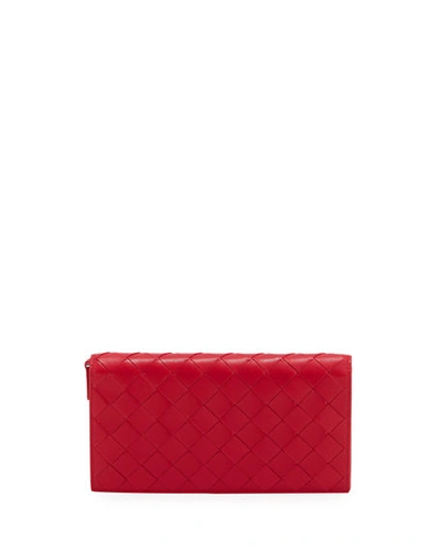Bottega Veneta Full Flap Napa Intrecciato Wallet In Bright Red