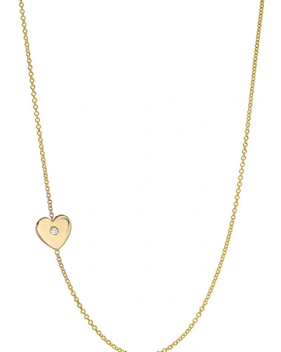 Zoe Lev Jewelry 14k Gold Asymmetric 1-diamond Heart Necklace