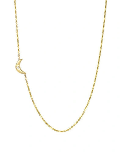Zoe Lev Jewelry 14k Gold Asymmetric 1-diamond Moon Necklace