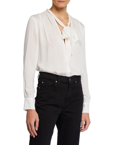 7 For All Mankind Tie-neck Button-down Blouse In Optic Wht Opwt