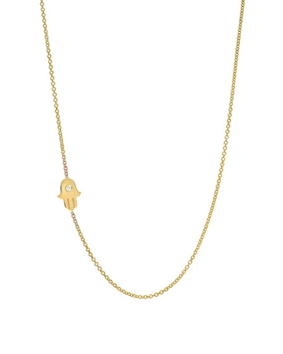 Zoe Lev Jewelry 14k Gold Asymmetric 1-diamond Hamsa Necklace