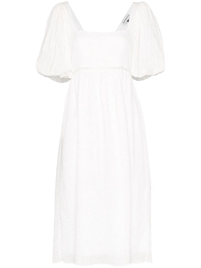 Masterpeace Puff Sleeve Cotton Midi Dress In White