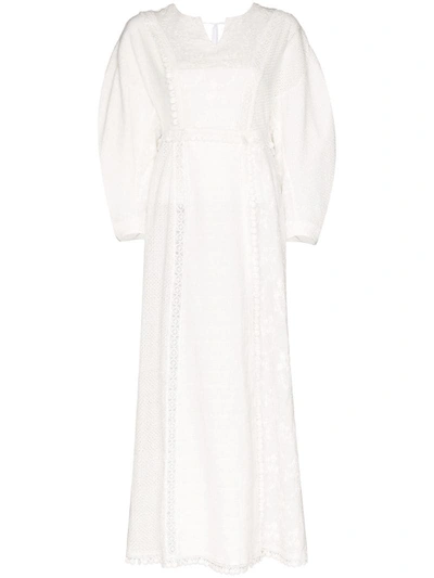 Masterpeace Embroidered Cotton Maxi Dress In White