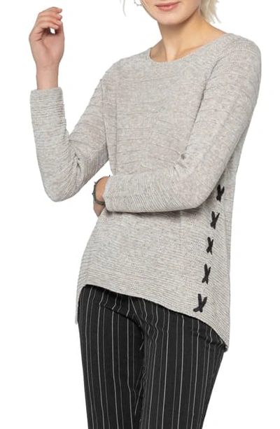 Nic And Zoe Nic+zoe Ribbed Lace-up Sweater In Rainy Day