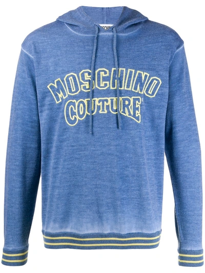 Moschino Logo Print Hoodie In Blue