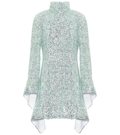 Halpern Sequin Embroidered Mini Dress In White