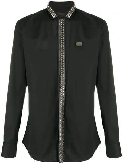 Philipp Plein Studded Long-sleeved Shirt In Black