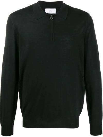 Ferragamo Gancini Zip Polo Shirt In Black