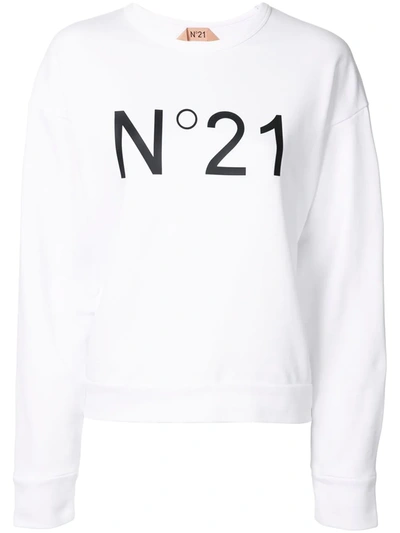 N°21 Logo Print Long-sleeve Sweatshirt In White/black