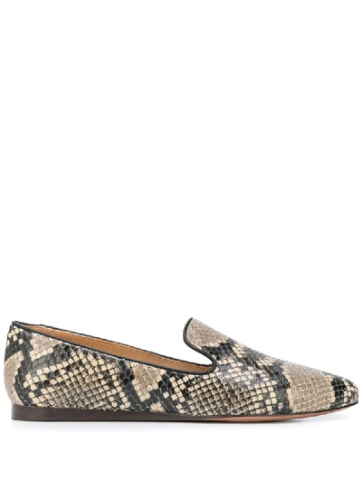 Veronica Beard Griffin Python-print Leather Loafers In Brown