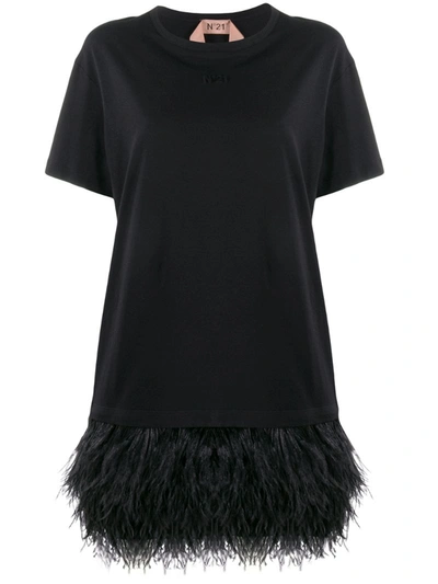 N°21 Feather Hem Short Dress In Black