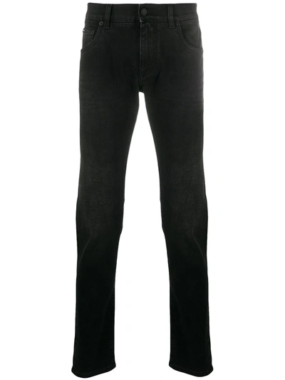 Dolce & Gabbana Embroidered Crest Slim-fit Jeans In Black