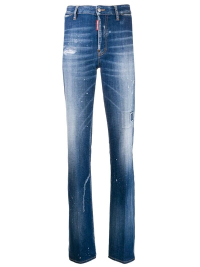 Dsquared2 Distressed Bootcut Jeans In Blue