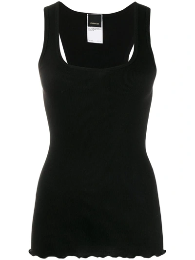 Pinko Scoop-neck Ribbed Tank Top In Black