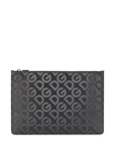 Dolce & Gabbana Embossed Logo Leather Clutch In Black