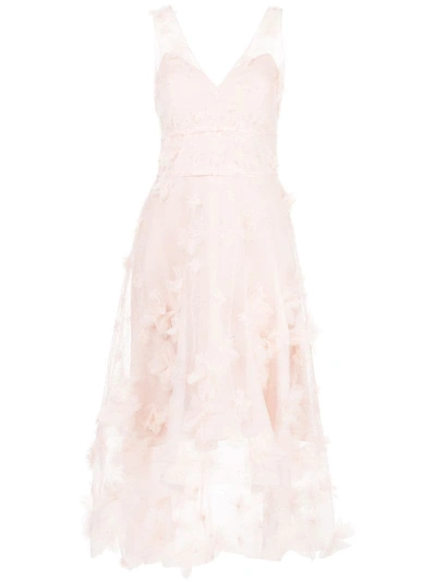 Marchesa Notte Floral Detail High Low Dress In Pink