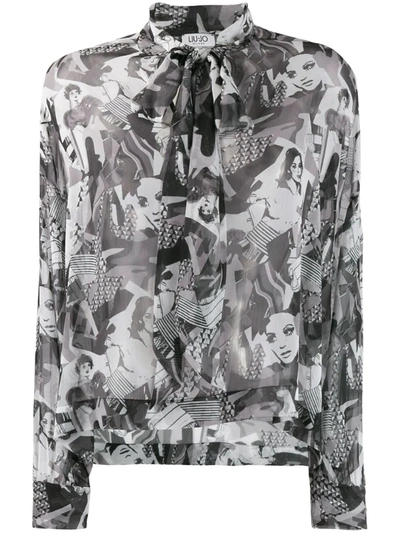 Liu •jo Portrait-print Crepeon Blouse In White