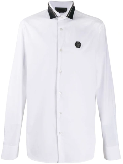 Philipp Plein Studded Spread Collar Shirt In White
