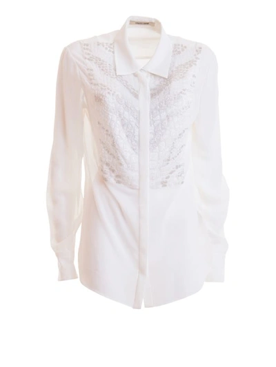 Roberto Cavalli Lattice-trimmed Embroidered Woven Cotton Shirt In White